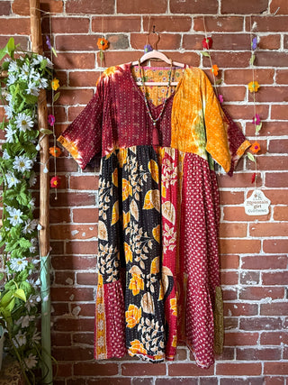 Coffee In The Morning Kantha Dress - Fits up to 3X - 100% Cotton- Fair Trade Made