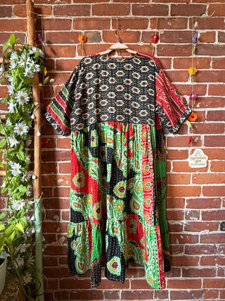 Coffee In The Morning Kantha Dress - Fits up to 3X - 100% Cotton- Fair Trade Made