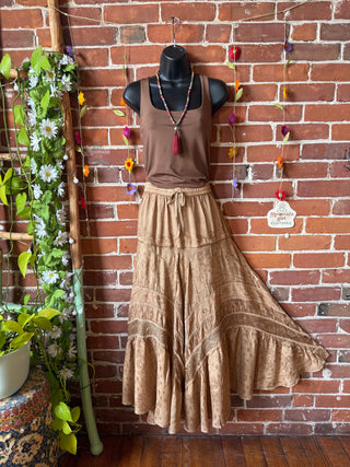 Stevie Embroidered Mineral Wash Skirt - Latte