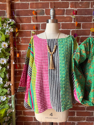 OOAK Summer Collection - Reversible Cosmic Drift Kantha Poncho Top - 2 Tops in 1!