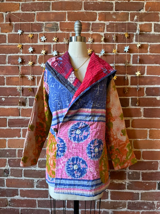 Size Medium Talia Oversized Collar Kantha Wrap Jacket