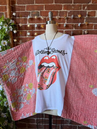 OOAK Winter Collection- Upcycled Rolling Stones Inspired Kantha Poncho Top/Tee