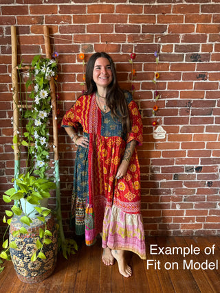 Coffee In The Morning Kantha Dress - Fits up to 3X - 100% Cotton- Fair Trade Made