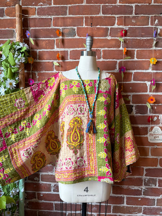 OOAK Spring Collection - Reversible Cosmic Drift Kantha Poncho Top - 2 Tops in 1