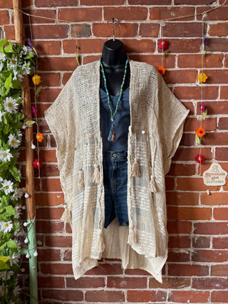 Silver Moon Cotton Woven Tassel Wrap Kimono Robe