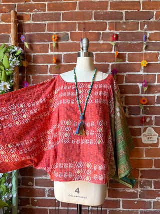 OOAK Spring Collection - Reversible Cosmic Drift Kantha Poncho Top - 2 Tops in 1