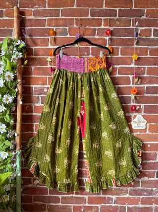 Coffee In The Morning Kantha Ruffle Wide Leg Lounge Pants - Fits up to 2X - Fair Trade Made