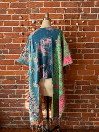 Upcycled Salty Cape Cod Tie Dye Hi Lo Kantha Poncho Top