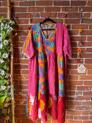 Coffee In The Morning Kantha Dress - Fits up to 3X - 100% Cotton- Fair Trade Made