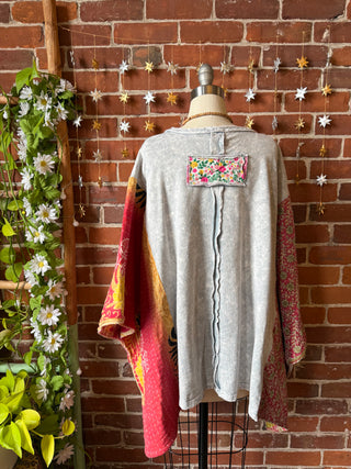 OOAK Winter Collection- Upcycled Flower Patchwork Kantha Poncho Top 🌼