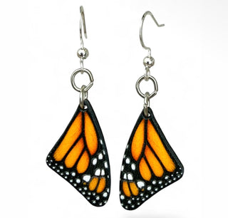 Wooden Monarch Butterfly Wing Earrings- Made in The USA- Final Sale