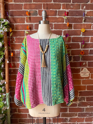 OOAK Summer Collection - Reversible Cosmic Drift Kantha Poncho Top - 2 Tops in 1!