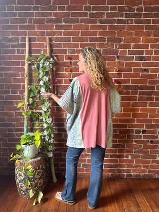 Vermont is Home Upcycled Kantha Poncho Top