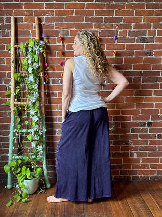 Embroidered Bohemian Spring Wide Leg Lounge Pants - Purple Haze 100% Cotton
