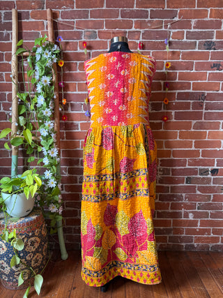 Plus Size Tall - Coffee In The Morning Kantha Sleeveless Dress With Pockets