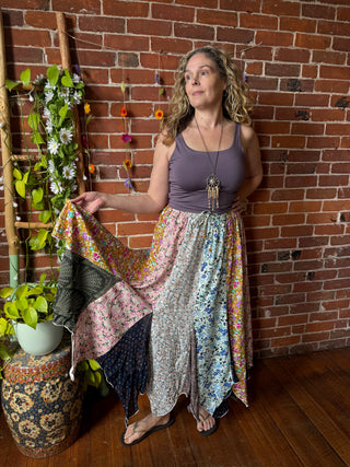 Boho Handkerchief Patchwork Spin Skirt With Plus Sizes! Floral - Fair Trade Made