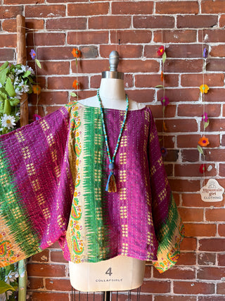 OOAK Summer Collection - Reversible Cosmic Drift Kantha Poncho Top - 2 Tops in 1