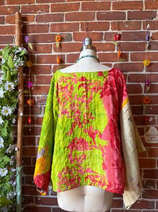 OOAK Spring Collection - Reversible Cosmic Drift Kantha Poncho Top - 2 Tops in 1