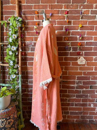 Salmon Pink Eye+Moon 100% Cotton Kimono Robe  - Fair Trade Made