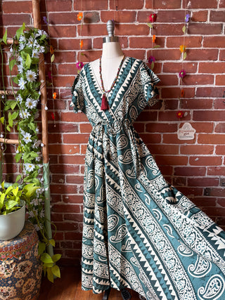 Size Small-Medium Meadow Mosaic 100% Cotton Short Sleeve Dress - Fair Trade Made