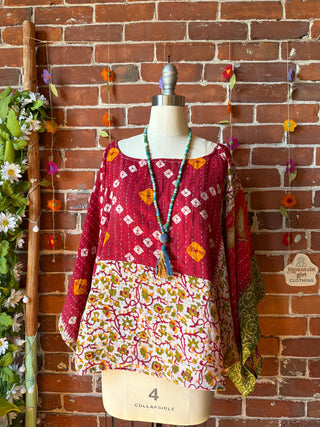 OOAK Summer Collection - Reversible Cosmic Drift Kantha Poncho Top - 2 Tops in 1