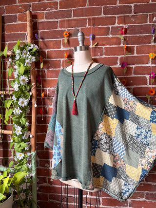 OOAK Summer Collection - Upcycled Peace Sign Patch Patchwork Poncho Style Top ☮️