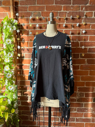 OOAK Winter Collection- Upcycled Ben + Jerrys Ice Cream Poncho Tee
