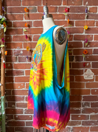 OOAK Summer Collection- Upcycled Grateful Moose Oversized Tie Dye Tank Top with Butterfly Patchwork