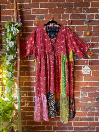 Coffee In The Morning Kantha Dress - Fits up to 3X - 100% Cotton- Fair Trade Made