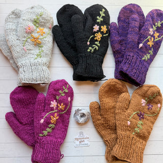 Floral Vine Fleece Lined Wool Mittens / Gloves - Fair Trade Made-Final Sale