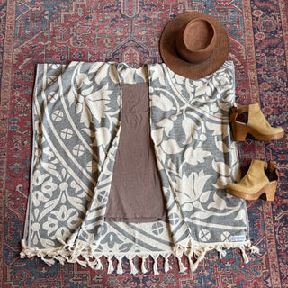 Gray Sky Fringe Ruana Kimono - 100% Cotton