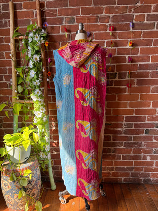 Twilight Reversible Kantha Long Hooded Duster Vest
