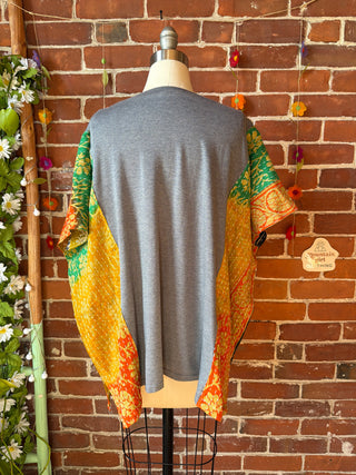 OOAK Spring Collection- Upcycled Happy Camper Kantha Poncho Tee
