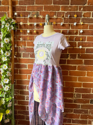 OOAK Winter Collection - Size XS Grateful Dead Inspired Upcycled Floral Flowy Ruffle Long Side Split Tee