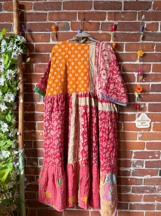Coffee In The Morning Kantha Dress - Fits up to 3X - 100% Cotton- Fair Trade Made