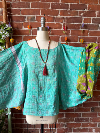 OOAK Spring Collection - Reversible Cosmic Drift Kantha Poncho Top - 2 Tops in 1!