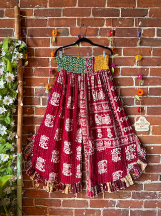 Coffee In The Morning Kantha Ruffle Wide Leg Lounge Pants - Fits up to 2X - Fair Trade Made