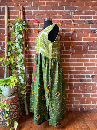 Plus Size Tall -Coffee In The Morning Kantha Sleeveless Dress With Pockets