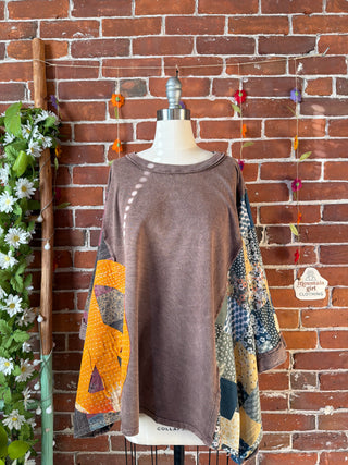 OOAK Autumn Collection - Upcycled Peace Sign Patch Patchwork Poncho Style Top ☮️