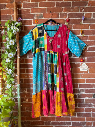 Coffee In The Morning Kantha Dress - Fits up to 3X - 100% Cotton- Fair Trade Made