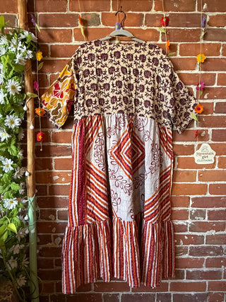 Coffee In The Morning Kantha Dress - Fits up to 3X - 100% Cotton- Fair Trade Made