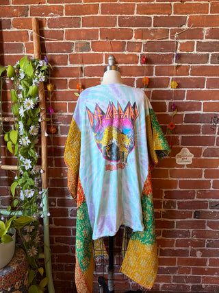 OOAK Spring Collection- Upcycled Def Leppard Inspired Hi Lo Kantha Poncho Tee