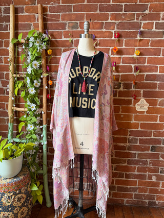 Bright Wildflower Goddess Flowy Woven Fringe Kimono Ruana - Made In Canada