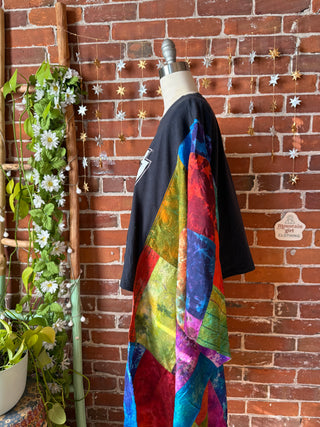 OOAK Winter Collection- Upcycled Silk Patchwork Tie Dye KISS Inspired Hi Lo Poncho Top