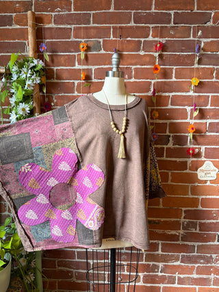 OOAK Summer Collection - Upcycled Flower Patch Patchwork Poncho Style Top 🌼