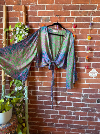 Plus Nova Upcycled Sari Cropped Wrap Top- 100% Silk- Fair Trade Made