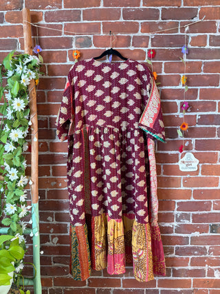 Coffee In The Morning Kantha Dress - Fits up to 3X - 100% Cotton- Fair Trade Made