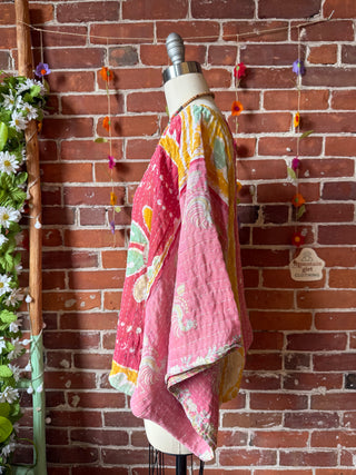 OOAK Autumn Collection - Reversible Cosmic Drift Kantha Poncho Top - 2 Tops in 1