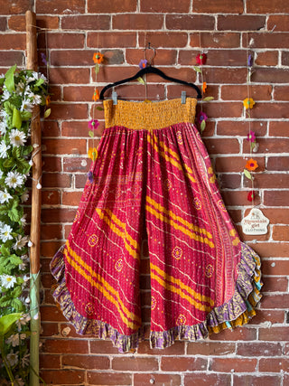 Coffee In The Morning Kantha Ruffle Wide Leg Lounge Pants - Fits up to 2X - Fair Trade Made