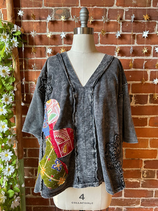 OOAK Autumn Collection - Upcycled Flower Patchwork Poncho Style Top 🌼